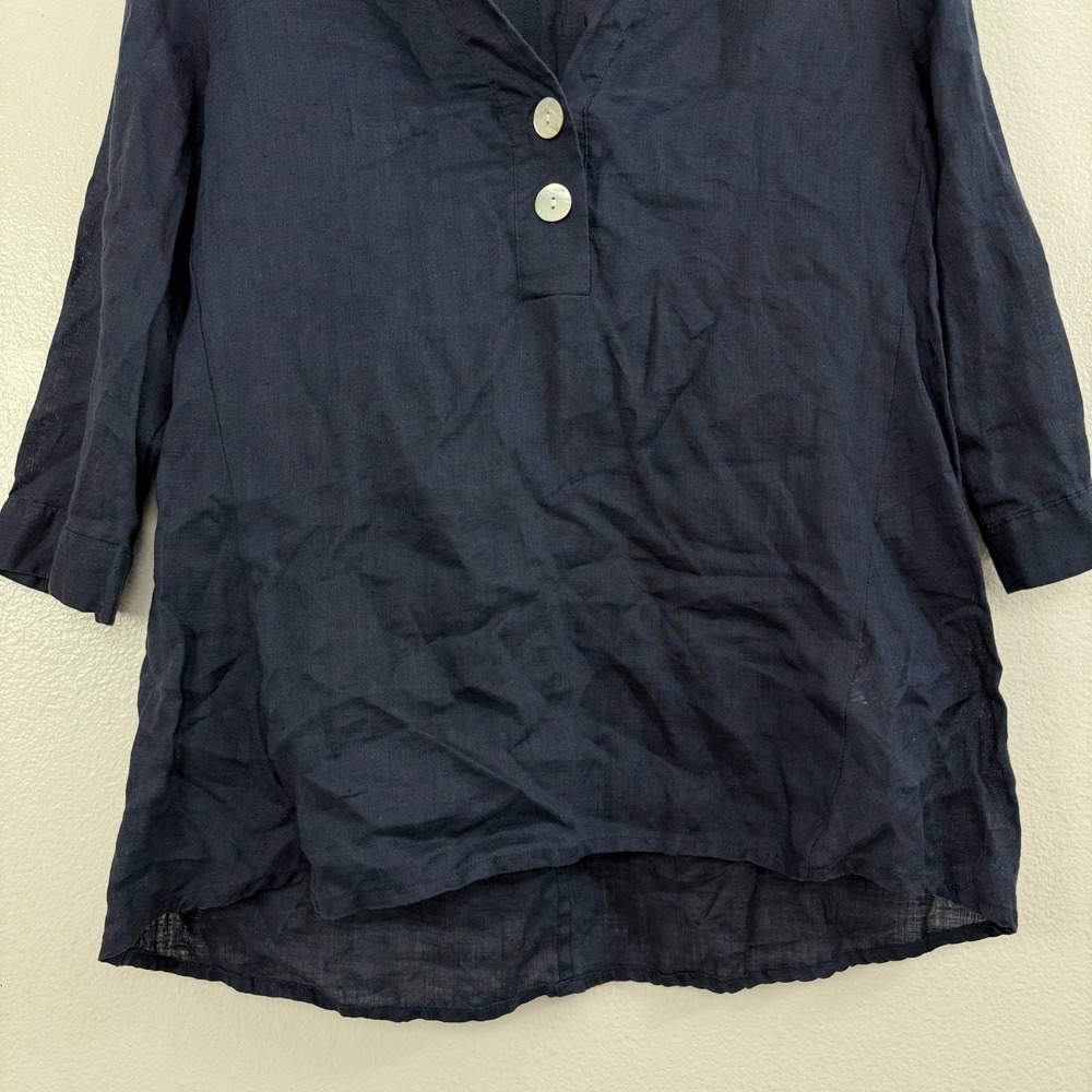 Katestorm Linen Top Womens Size 36 Blue Shirt Shell Button Up Resort Travel 3/4 - Picture 3 of 10